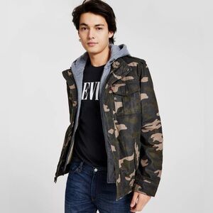 Levis Sherpa Jacket Men's Size Large Camo Washed Cotton Trucker Military Utility